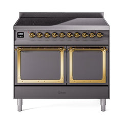 ILVE UNDI406QNMPMGG Nostalgie II Noblesse 40 inch Induction Range (Solid Door, Graphite Matte, Brass)