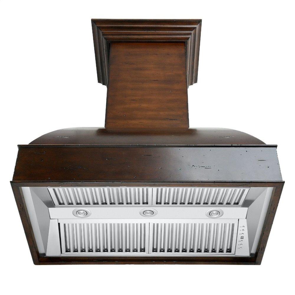 ZLINE 36 in. Wooden Wall Mount Range Hood in Walnut and Hamilton - Includes Remote Motor (369WH-RS-36)