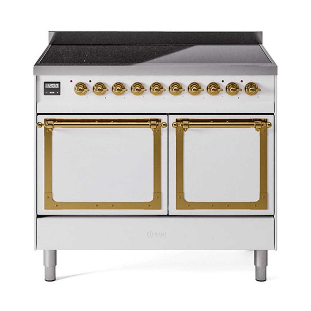 ILVE UNDI406QNMPWHG Nostalgie II Noblesse 40 inch Induction Range (Solid Door, White, Brass)