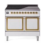 ILVE UNDI406QNMPWHG Nostalgie II Noblesse 40 inch Induction Range (Solid Door, White, Brass)