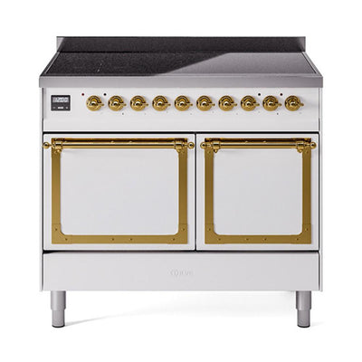 ILVE UNDI406QNMPWHG Nostalgie II Noblesse 40 inch Induction Range (Solid Door, White, Brass)