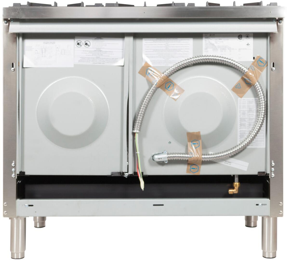 Nostalgie 48 Inch Dual Fuel Natural Gas Freestanding Range in Stainless Steel with Brass Trim