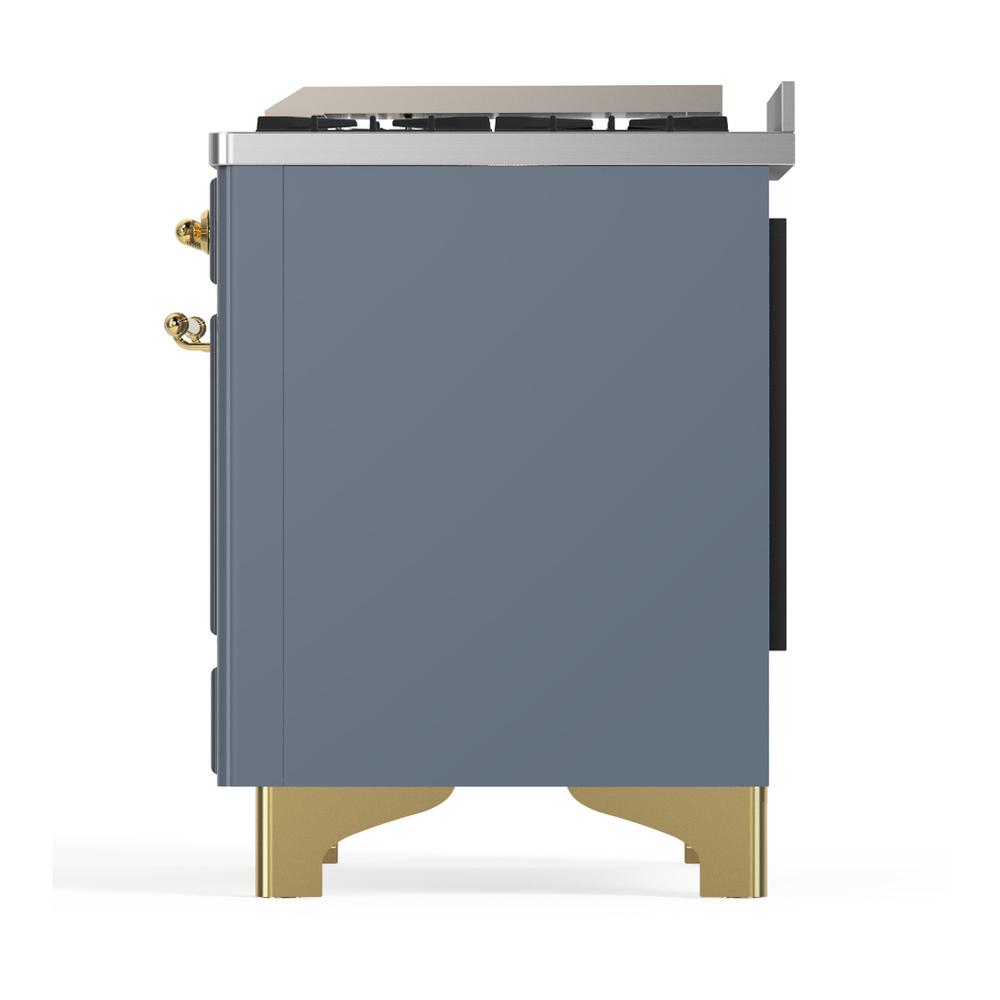 ILVE UM48FQNR3BGG Majestic III 48 inch Dual Fuel Range with 8 Burners and Griddle, Dual Function Burner up to 25,000 BTU (Natural Gas, Solid Door, Blue Grey, Brass)