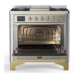 ILVE UM36FQNR3SSG Majestic III 36 inch Dual Fuel Range with 6 Black Brass Burners and Griddle, Dual Function Burner up to 25,000 BTU (Solid Door, Stainless Steel, Brass, Natural Gas)