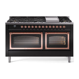 ILVE UN60FNMPBKP Nostalgie II Noblesse 60 inch Dual Fuel Range (9 Sealed Burners + Griddle, Natural Gas, Triple Glass Door, Glossy Black, Copper)