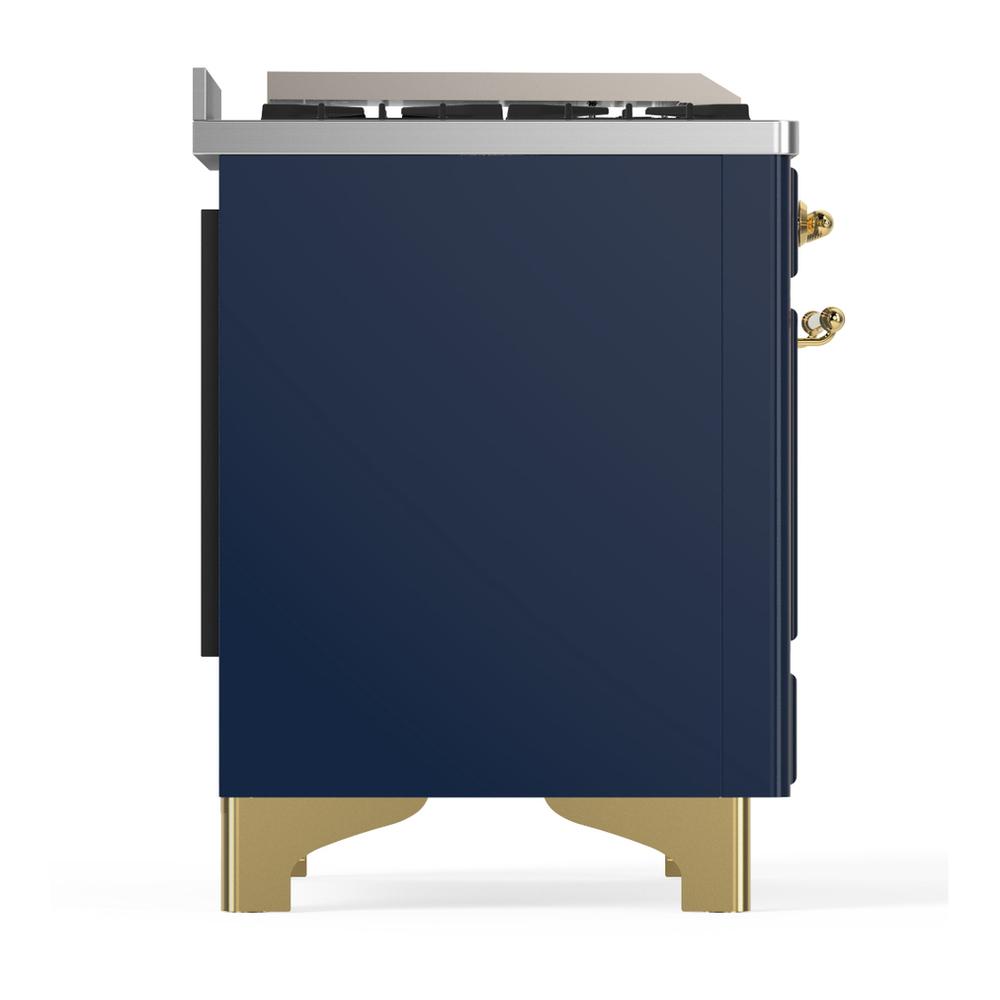 ILVE UM60FQNR3MBG Majestic III 60 inch Dual Fuel Range with 9 Burners and Griddle, Dual Function Burner up to 25,000 BTU (Natural Gas, Solid Door, Midnight Blue, Brass)