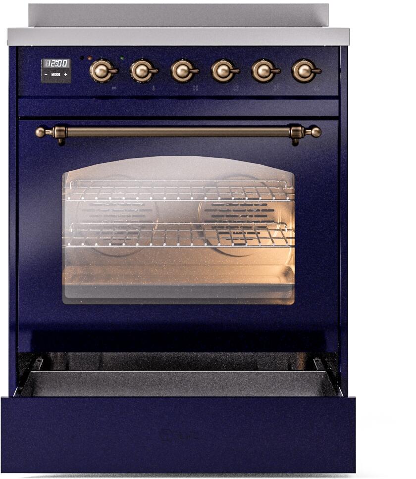 Nostalgie II 30 Inch Electric Freestanding Range in Blue with Bronze Trim