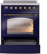 Nostalgie II 30 Inch Electric Freestanding Range in Blue with Bronze Trim