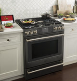GE Cafe™ Series 30" Slide-In Front Control Range with Warming Drawer