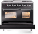 Nostalgie II 40 Inch Dual Fuel Liquid Propane Freestanding Range in Glossy Black with Chrome Trim