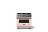 36"W. Open Burner Gas Range (Finish: Blush, Trim: Brushed Brass, Fuel: Propane)
