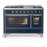 ILVE UM48FNR3MBC Majestic III 48 inch Dual Fuel Range with 8 Burners and Griddle, Dual Function Burner up to 25,000 BTU (Natural Gas, Triple Glass Door, Midnight Blue, Chrome)