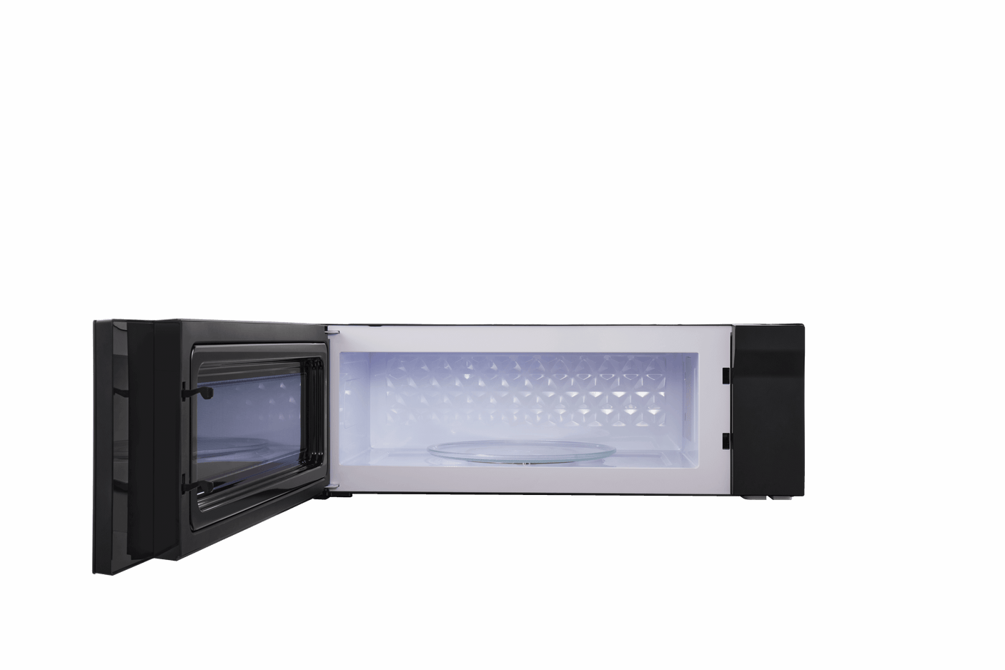 Low-Profile 30" Over-The-Range Microwave Oven in Black Glass with Stainless Steel Trim