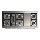 ILVE UM60FNR3WHPLP Majestic III 60 inch Dual Fuel Range with 9 Burners and Griddle, Dual Function Burner up to 25,000 BTU (Liquid Propane, Triple Glass Door, White, Copper)