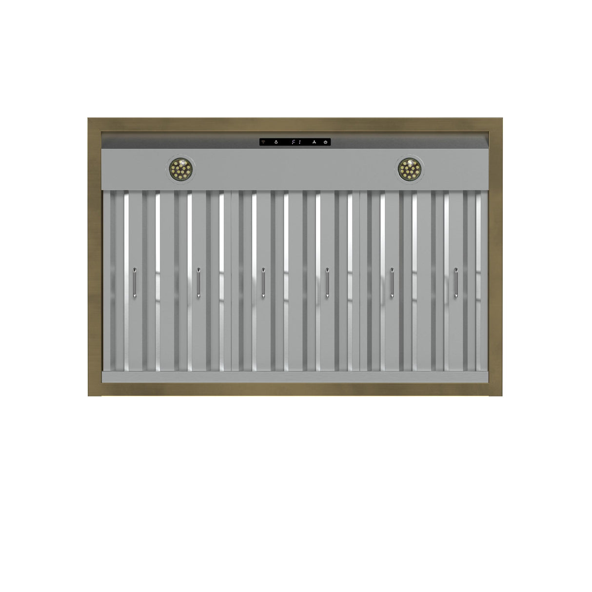 Forno Vittorio 36-Inch Wall Mount Range Hood, White with Antique Brass Trim, 600 CFM Airflow, Dishwasher-Safe Baffle Filters, Remote Control, 3-Speed Fan, Bright LED Lighting.