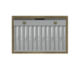 Forno Vittorio 36-Inch Wall Mount Range Hood, White with Antique Brass Trim, 600 CFM Airflow, Dishwasher-Safe Baffle Filters, Remote Control, 3-Speed Fan, Bright LED Lighting.