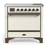 ILVE UMIB36QNR3AWB Majestic III 36 inch Induction Range with 6 Elements, 3.5 cu. ft. Total Oven Capacity (Solid Door, Antique White, Burnished)