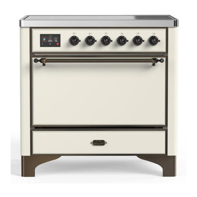 ILVE UMIB36QNR3AWB Majestic III 36 inch Induction Range with 6 Elements, 3.5 cu. ft. Total Oven Capacity (Solid Door, Antique White, Burnished)