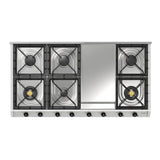ILVE UHCP1265FNSSBLP Nostalgie II 48 inch Built-In Gas Cooktop with 8 Burners, Griddle, in Stainless Steel (Liquid Propane, Burnished)