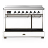 ILVE UMIB48QNR3WHB Majestic III 48 inch Induction Range with 6 Elements, 5.02 cu. ft. Total Oven Capacity (Solid Door, White, Burnished)