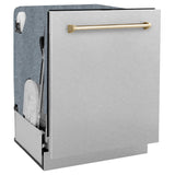 ZLINE Autograph Edition 24" 3rd Rack Top Touch Control Tall Tub Dishwasher in DuraSnow Stainless Steel with Accent Handle, 45dBa (DWMTZ-SN-24) [Color: Gold]