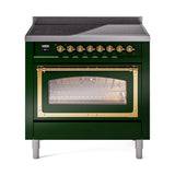 ILVE UNI366NMPEGG Nostalgie II Noblesse 36 inch Induction Range (Triple Glass Door, Emerald Green, Brass)