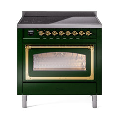 ILVE UNI366NMPEGG Nostalgie II Noblesse 36 inch Induction Range (Triple Glass Door, Emerald Green, Brass)