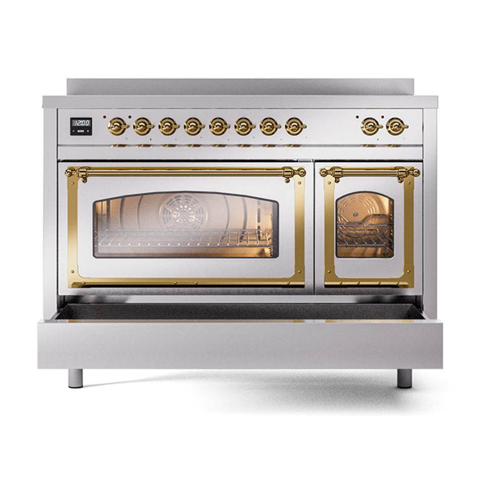 ILVE UNI486NMPSSG Nostalgie II Noblesse 48 inch Induction Range (Triple Glass Door, Stainless Steel, Brass)