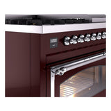 ILVE UN48FNMPBUC Nostalgie II Noblesse 48 inch Dual Fuel Range (8 Sealed Burners + Griddle, Natural Gas, Triple Glass Door, Burgundy, Chrome)
