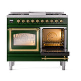 ILVE UND40FNMPEGG Nostalgie II Noblesse 40 inch Dual Fuel Range (Natural Gas, Triple Glass Door, Emerald Green, Brass)