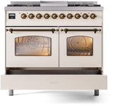 Nostalgie II 40 Inch Dual Fuel Liquid Propane Freestanding Range in Antique White with Bronze Trim