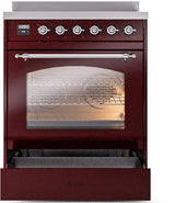 Nostalgie II 30 Inch Electric Freestanding Range in Burgundy with Chrome Trim