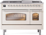 Nostalgie II 48 Inch Dual Fuel Natural Gas Freestanding Range in Antique White with Chrome Trim