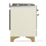 ILVE UM60FQNR3AWGLP Majestic III 60 inch Dual Fuel Range with 9 Burners and Griddle, Dual Function Burner up to 25,000 BTU (Liquid Propane, Solid Door, Antique White, Brass)