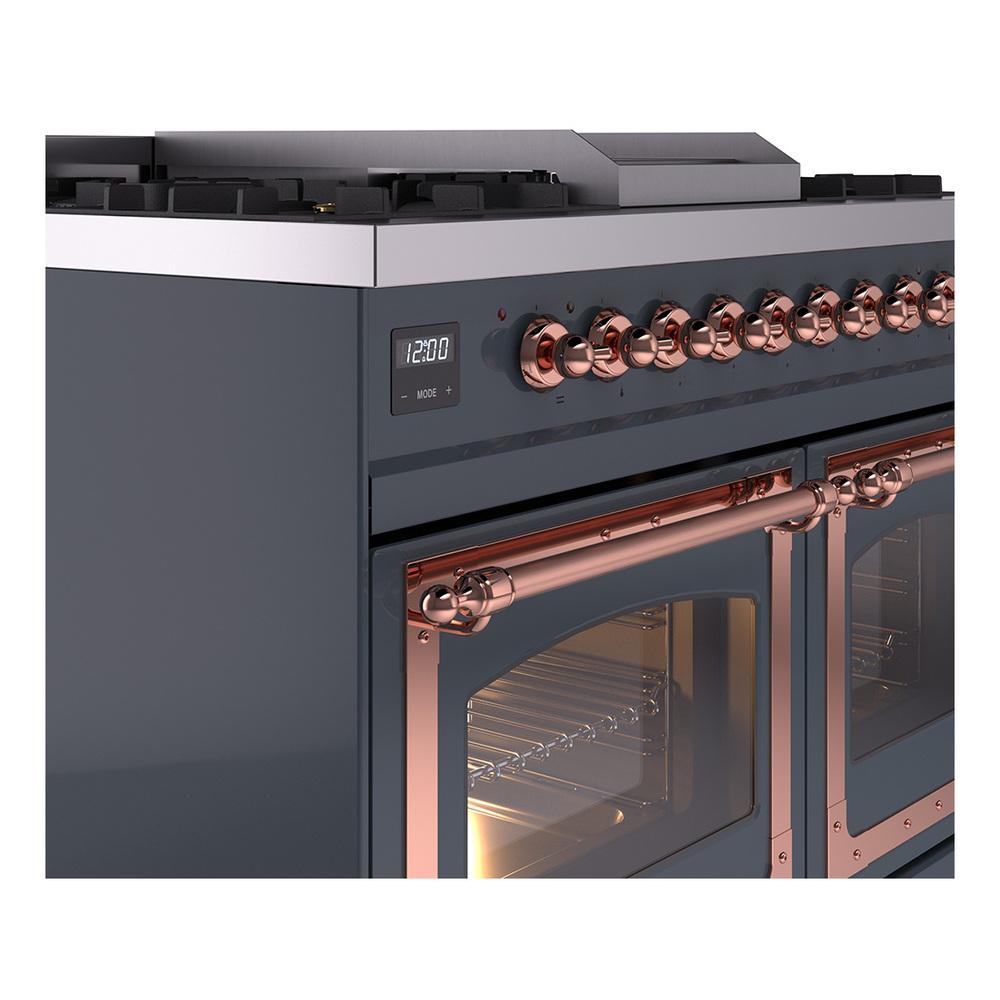 ILVE UND40FNMPBGPLP Nostalgie II Noblesse 40 inch Dual Fuel Range (Liquid Propane, Triple Glass Door, Blue Grey, Copper)