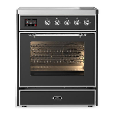 ILVE UMIB30NR3MGC Majestic III 30 inch Induction Range with 4 Elements, 4 cu. ft. Oven Capacity (Triple Glass Door, Graphite Matte, Chrome)