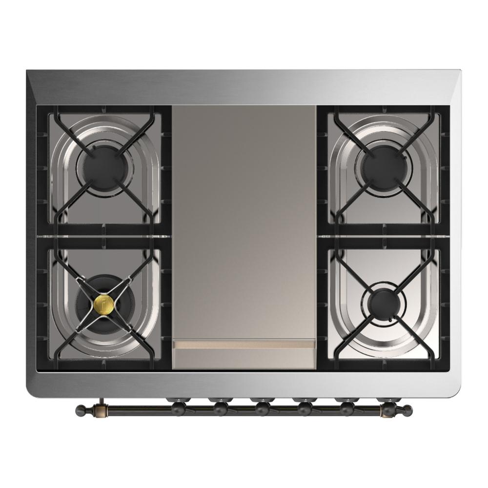ILVE UM36FNR3MGBLP Majestic III 36 inch Dual Fuel Range with 6 Black Brass Burners and Griddle, Dual Function Burner up to 25,000 BTU (Triple Glass Door, Graphite Matte, Burnished, Liquid Propane)