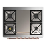ILVE UM36FNR3BGP Majestic III 36 inch Dual Fuel Range with 6 Black Brass Burners and Griddle, Dual Function Burner up to 25,000 BTU (Triple Glass Door, Blue Grey, Copper, Natural Gas)