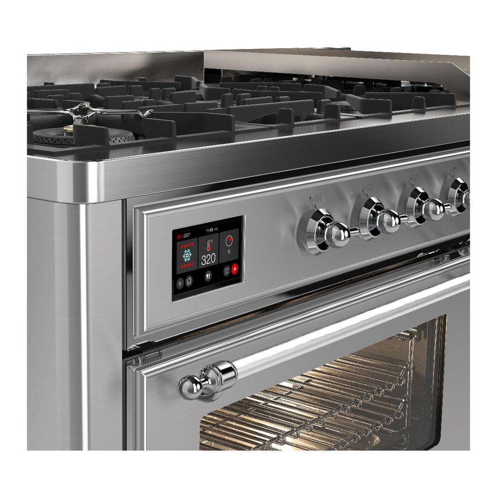 ILVE UM60FNR3SSCLP Majestic III 60 inch Dual Fuel Range with 9 Burners and Griddle, Dual Function Burner up to 25,000 BTU (Liquid Propane, Triple Glass Door, Stainless Steel, Chrome)