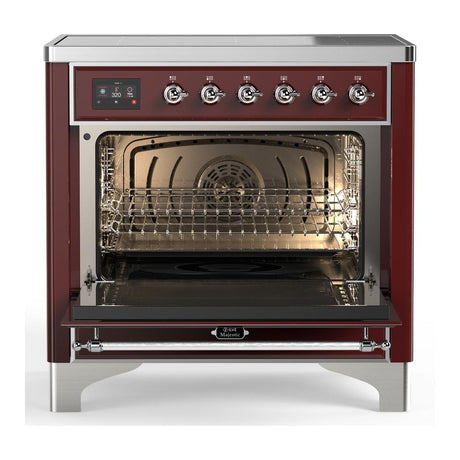 ILVE UMIB36NR3BUC Majestic III 36 inch Induction Range with 6 Elements, 3.5 cu. ft. Total Oven Capacity (Triple Glass Door, Burgundy, Chrome)