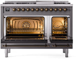 Nostalgie II 48 Inch Dual Fuel Natural Gas Freestanding Range in Matte Graphite with Bronze Trim