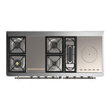 ILVE UM60FSQNR3WHB Majestic III 60 inch Dual Fuel Range with 7 Burners, Griddle and French Top, Dual Function Burner with up to 25,000 BTU (Natural Gas, Solid Door, White, Burnished)