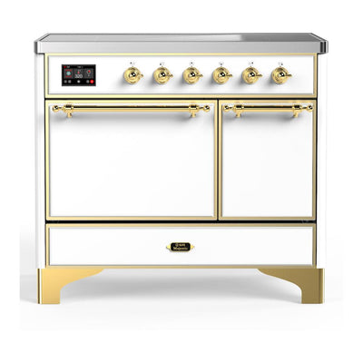 ILVE UMDIB40QNR3WHG Majestic III 40 inch Induction Range with 6 Elements, 3.82 cu. ft. Total Oven Capacity (Solid Door, White, Brass)