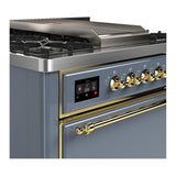 ILVE UM36FQNR3BGGLP Majestic III 36 inch Dual Fuel Range with 6 Black Brass Burners and Griddle, Dual Function Burner up to 25,000 BTU (Solid Door, Blue Grey, Brass, Liquid Propane)