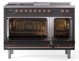 Nostalgie II 48 Inch Dual Fuel Natural Gas Freestanding Range in Matte Graphite with Copper Trim