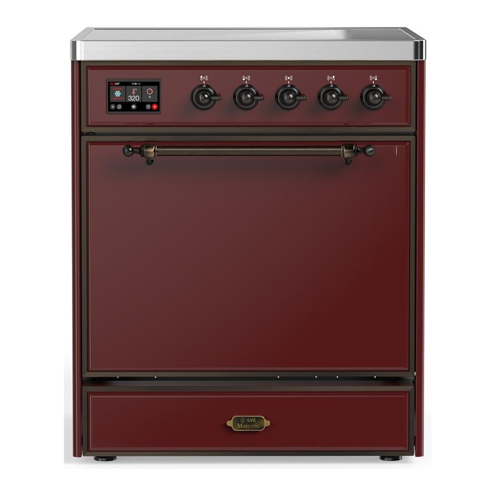 ILVE UMIB30QNR3BUB Majestic III 30 inch Induction Range with 4 Elements, 4 cu. ft. Oven Capacity (Solid Door, Burgundy, Burnished)