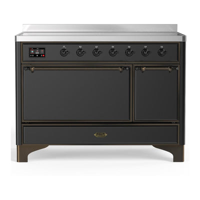 ILVE UMIB48QNR3MGB Majestic III 48 inch Induction Range with 6 Elements, 5.02 cu. ft. Total Oven Capacity (Solid Door, Graphite Matte, Burnished)