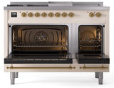 Nostalgie II 48 Inch Dual Fuel Natural Gas Freestanding Range in Antique White with Brass Trim
