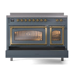 ILVE UNI486NMPBGG Nostalgie II Noblesse 48 inch Induction Range (Triple Glass Door, Blue Grey, Brass)
