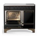ILVE UMDIB40QNR3BKB Majestic III 40 inch Induction Range with 6 Elements, 3.82 cu. ft. Total Oven Capacity (Solid Door, Glossy Black, Burnished)